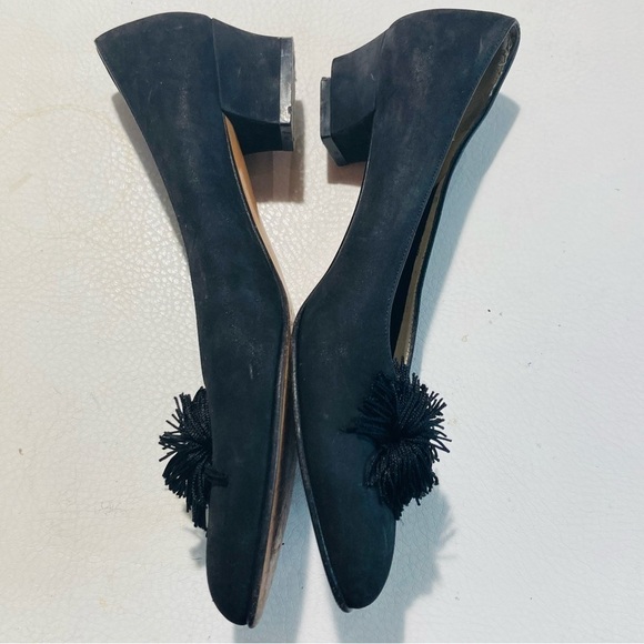 SALVATORE FERRAGAMO  Sz 8.5 4A Suede Velvet Fringe Front Bow Shoes - Picture 3 of 10